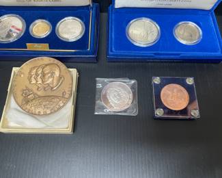 Apollo 11 Men's First Lunar Landing JFK Bronze Medal, Edmund Halley commemorative coin, Illinois Sesquicentennial Medal