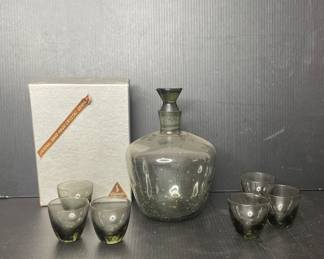 Handmade crystal decanter set, Sussmuth Germany vtg 