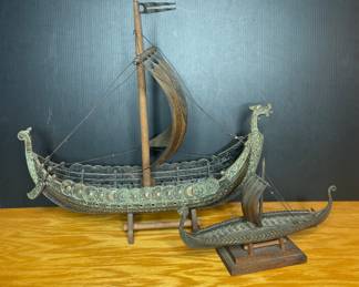 Bronze Viking ships vtg 