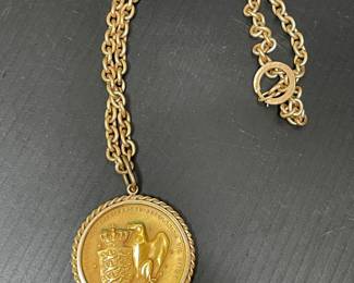 Denmark United States Friendship Society Medal necklace vtg