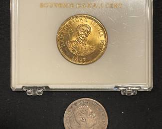 Kingdom of Hawaii 1/4 Dollar silver coin, Hapa HanerI Hawaiian medallion 