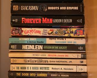 Books include Star Wars, Star Trek, and Isaac Asimov 