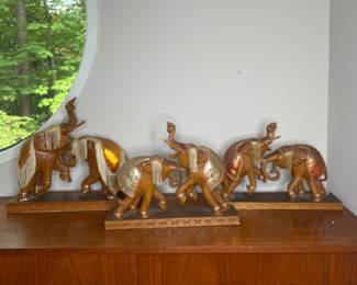 Vintage wood carved elephants 