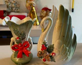 Xmas planter & vase vtg 