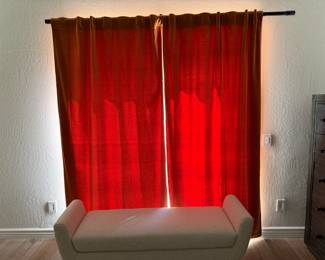 CB2 orange velvet style curtains, 38" wide (per curtain) x 84" length