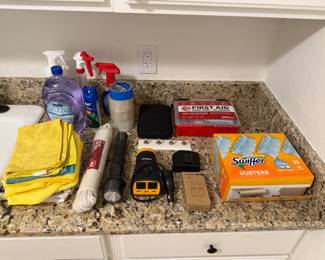 Cleaning products and first aid kit