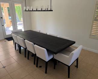 Restoration Hardware (RH) dining table and 10 dining chairs (2 with arms, 6 without)