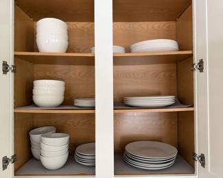 Dinnerware: Three sets of bowls, side plates and dinner plates