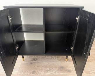 Black and wicker TV console table, 31" l x 16" w x 31" h
