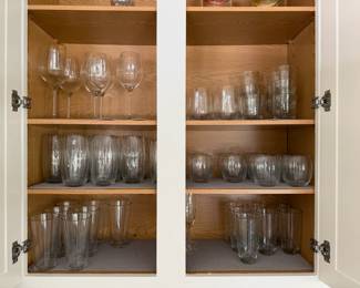 Glassware: wine glasses, highball, lowball