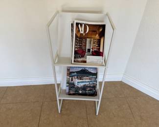 White metal record stand, 14" w x 11" d x 32.5" h