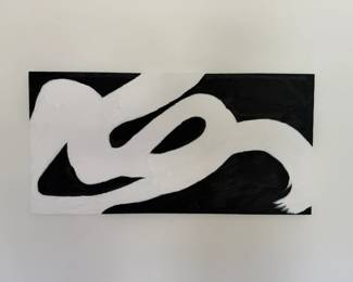 Black and white abstract painting, acrylic on canvas, 47" w x 23.5" h