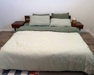 Tuft & Needle king-size bed, and two (2) bedside tables, 18" l x 18" w x 22" h