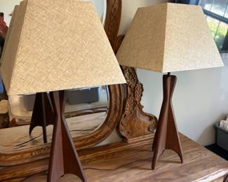 Sculptural mid century table lamps by Modeline.  New lamp shades.  