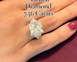 7.56 Natural Diamond center stone, Color J, 2 ctw. Trillions - set it platinum