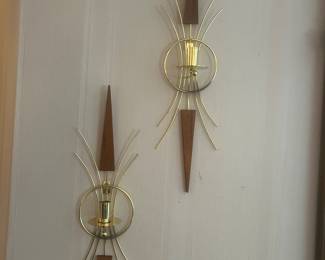 MCM teak and brass candle holders