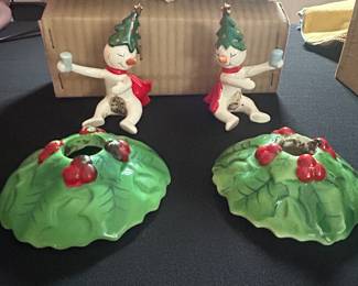 Holt Howard Christmas candle huggers one has crack
