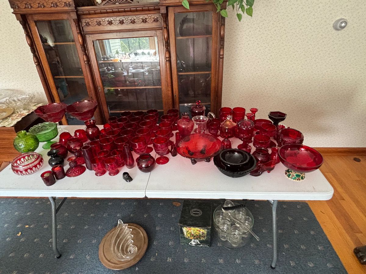 An assortment of Cranberry Glass from various manufacturers & eras