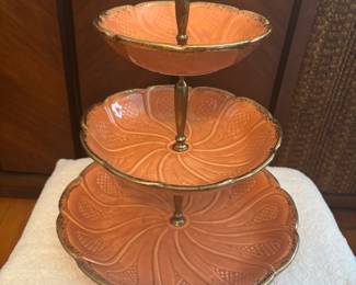 Vintage California pottery 3-tier serving tray