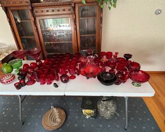 An assortment of Cranberry Glass from various manufacturers & eras