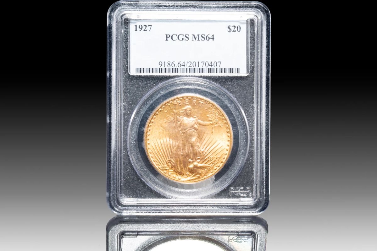1927 $20 Saint-Gaudens Gold Double Eagle Coin, Graded PCGS MS64 Choice Uncirculated