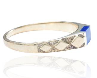 Vintage 14k Gold Textured Geometric Band Ring with Fine Lapis Lazuli
