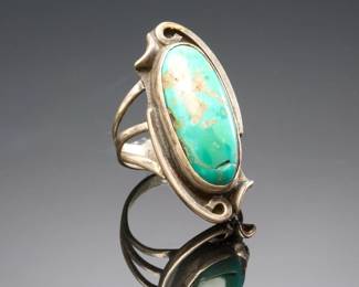 Vintage Mid-Century Navajo Sterling Silver & Royston Turquoise Ring, Old Pawn Style, Unsigned, c. 1960s, Size 6.5
