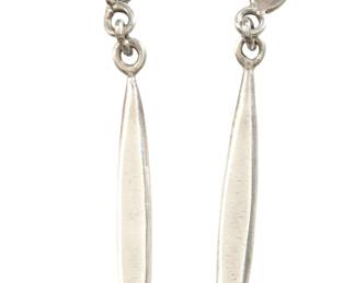 Vintage Mexican Sterling Silver 925 Long Modernist Drop Earrings, Signed   TB-51
