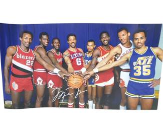 Michael Jordan & Julius Erving Dual-Signed 1985 NBA Slam Dunk Contest Panoramic Photo (Unauthenticated)
