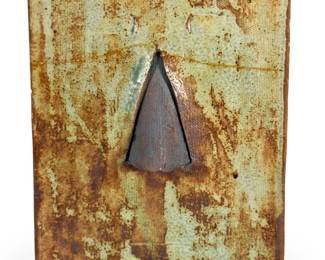 Vintage Mid-Century Modern Brutalist Studio Art Pottery Wall Plaque, Textured Ceramic
