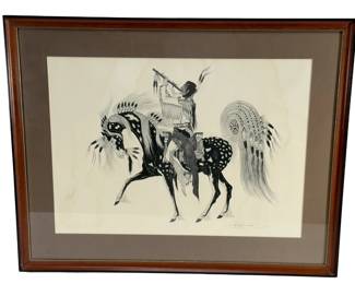 Woody Crumbo (Potawatomi, 1912-1989) Hand-Signed "The Flute Player" Serigraph Print
