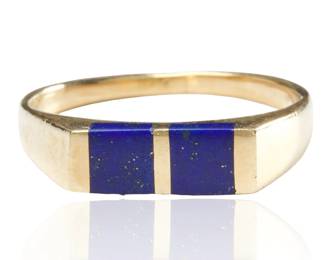 Vintage Modernist 14k Gold Lapis Lazuli Inlay Mens Band Ring Size 9
