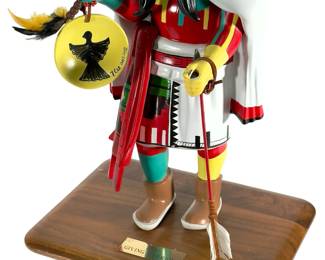 Large Hopi Giving Warrior Kachina by Chee, Resin Sculpture on Wooden Base, Numbered 002/492
