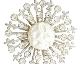 Vintage 1950s Starburst Brooch with Molded Baroque Pearl & Rhinestones
