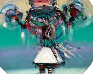 Original Pablo Antonio Milan (1961-2017) Original Acrylic "Kachina Dancer" on Fiberglass Shield Native American Art
