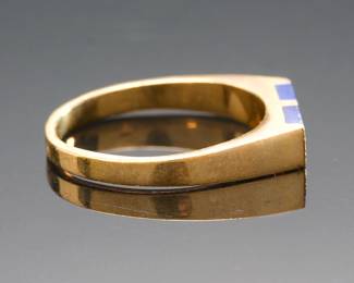 Vintage 1970s Modernist Geometric Lapis Lazuli Ring in 14k Yellow Gold, Sculptural Studio Design, Size 6
