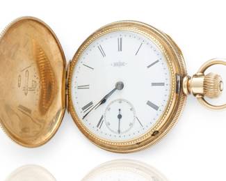 Antique 1887 Elgin 14k Solid Gold Hunter Case Pocket Watch by Dueber, 6s 7j

