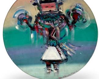Original Pablo Antonio Milan (1961-2017) Original Acrylic "Kachina Dancer" on Fiberglass Shield Native American Art
