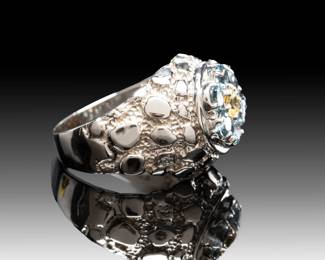 Vintage Men's Heavy 14K White Gold Blue & Yellow Topaz Kentucky Cluster Ring Brutalist Nugget Style Sz 10.75
