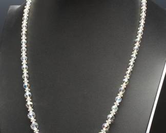Vintage 1950s Graduated Aurora Borealis Crystal Necklace, 27" Matinee Length
