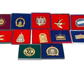 Vintage Lot of 12 White House Historical Association Christmas Ornaments (1982-1990, 2000) & Capitol, All in Original Boxes
