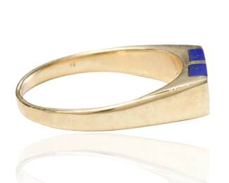 Vintage Modernist 14k Gold Lapis Lazuli Inlay Mens Band Ring Size 9
