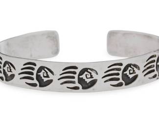 Native American Sterling Silver Bear Paw Cuff Bracelet Hopi Overlay Signed DJ 46.2g
