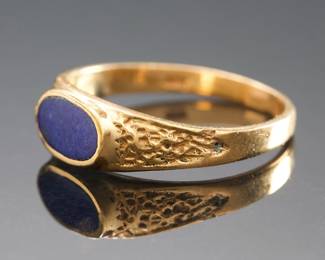 Vintage 1980s 14k Gold Lapis Lazuli Nugget Ring Statement Cocktail Size 6.5
