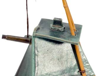 Monumental Brutalist Studio Pottery Sculptural Teapot, Wabi-Sabi Verdigris Glaze
