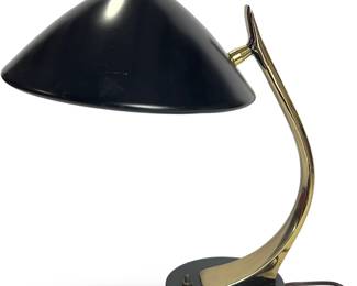 Vintage 1960s Laurel Lamp Co. Model D-747 Desk Lamp, Attributed to Maurizio Tempestini, Mid-Century Modern Sculptural Brass & Black Enamel
