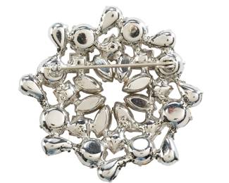 Vintage 1950s Clear Rhinestone Wreath Brooch Open Back Construction
