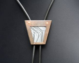 Exceptional Vintage Brutalist Mixed-Metal Studio Craft Bolo Tie, Reticulated Silver
