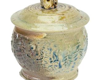 Vintage Brutalist Studio Pottery Lidded Jar with Sculptural Frog Feet, Wabi-Sabi
