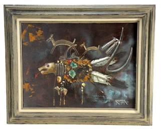 Original 1975 Robert Yellowhair Sr. (Diné/Navajo) Oil Painting "The Fetish Serpent"

